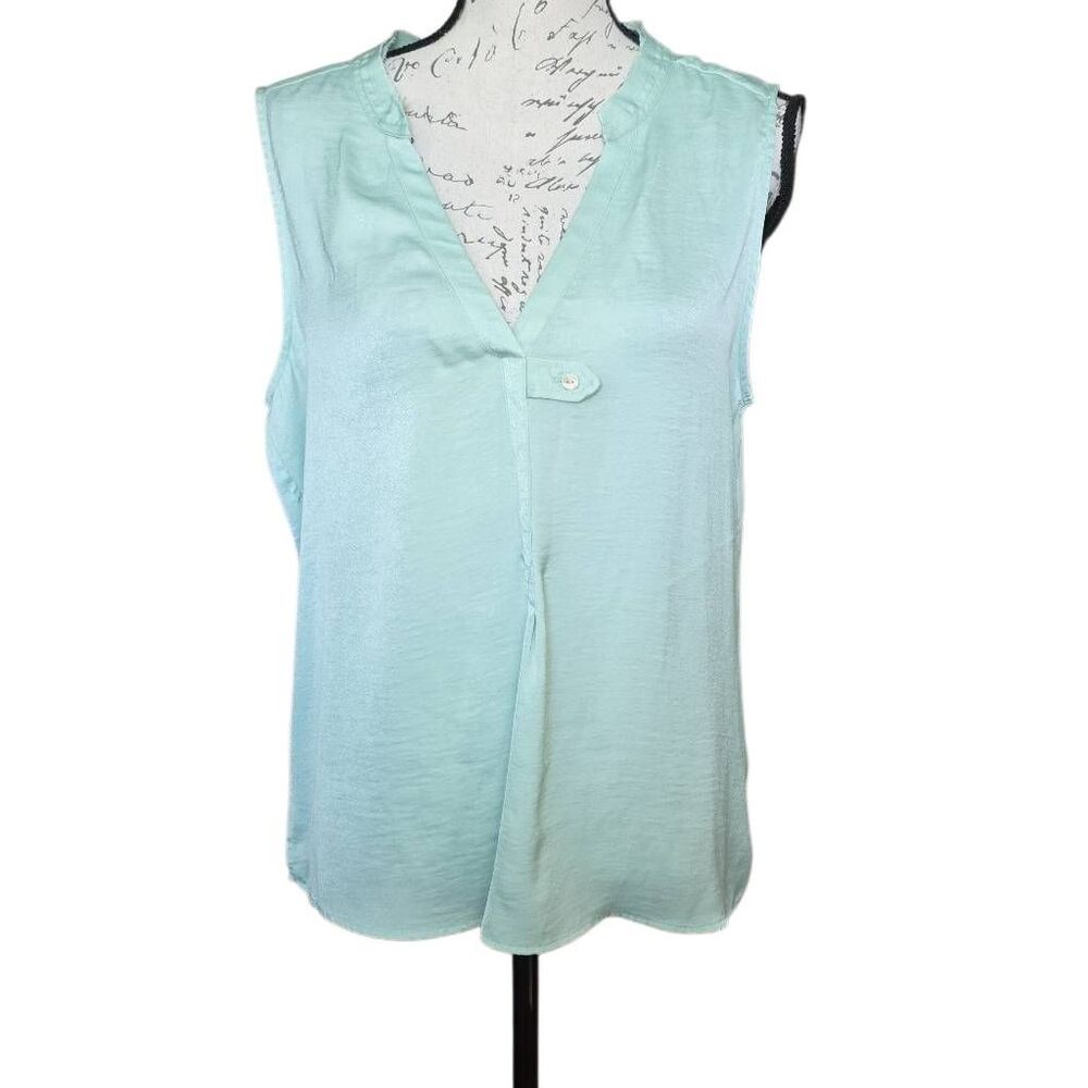 Sweet Grey Women's Size Large Light Green Rori Tab Detail Split Neck Tank Blouse